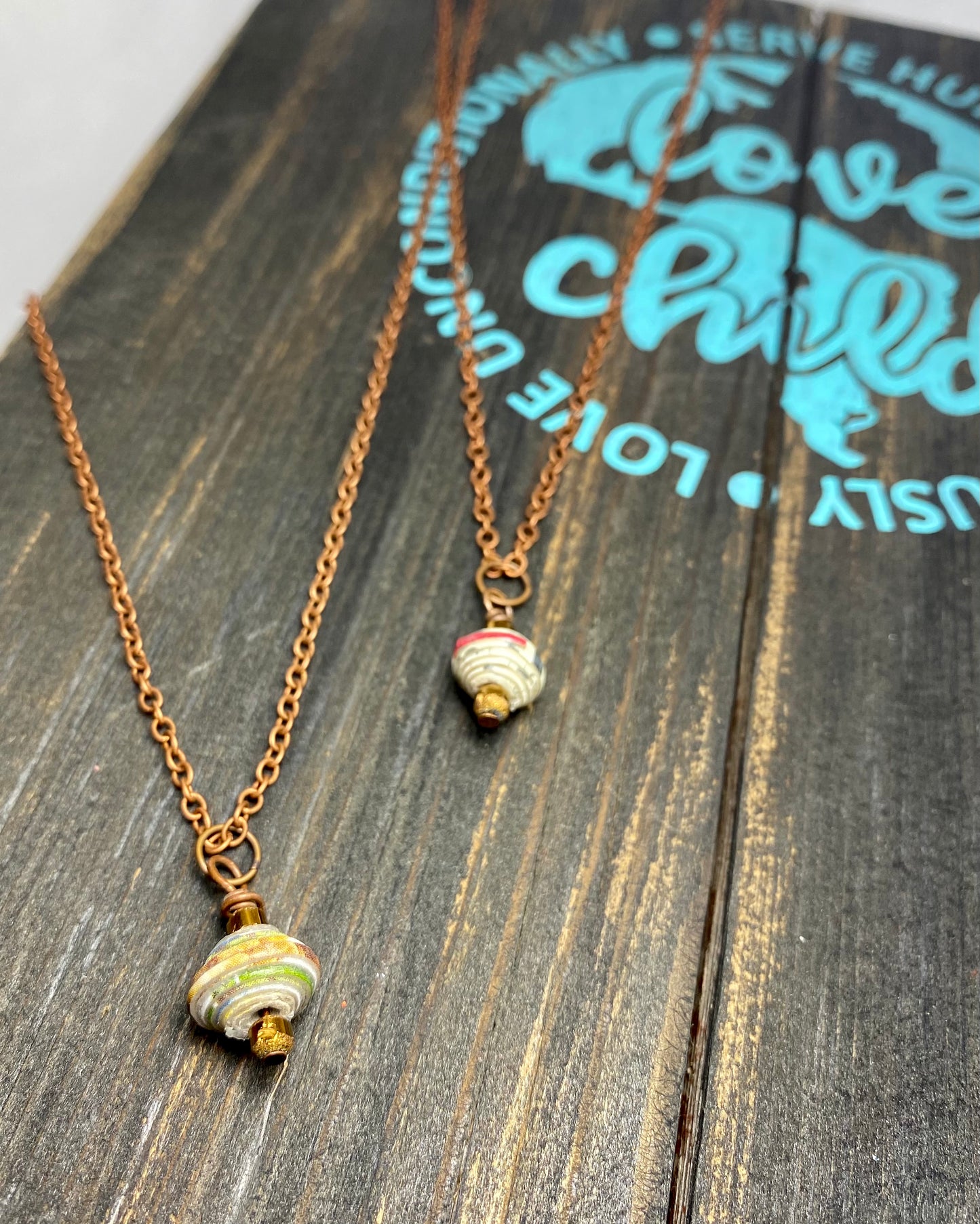 Haitian Paper Bead Charm Chain Necklace