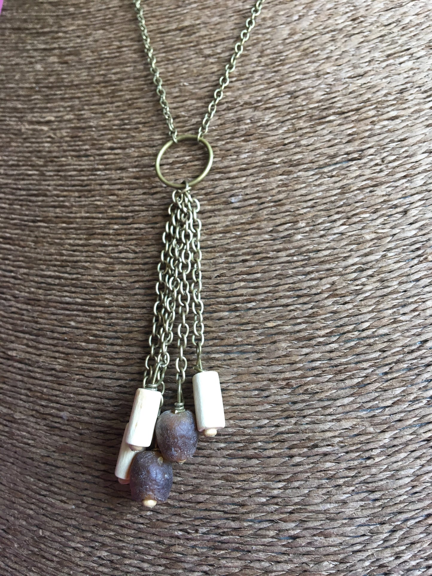 Long African Trade bead and wood necklace