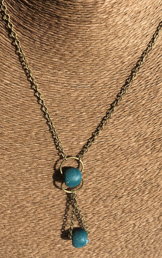 African Blue Stone Chain Necklace