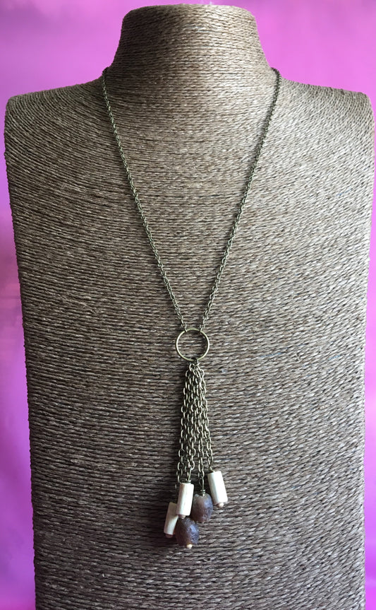 Long African Trade bead and wood necklace