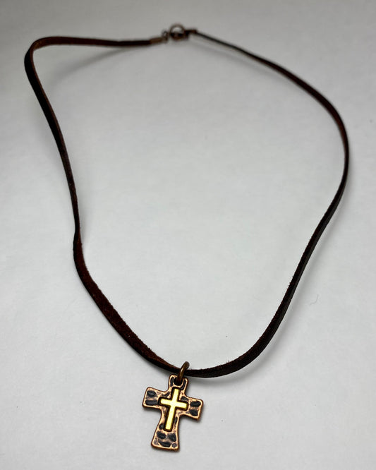 Unisex Suede Necklace w/ Cross
